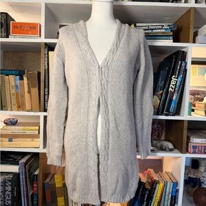 Women's Cream Cable-Front Open Cardigan Sweater